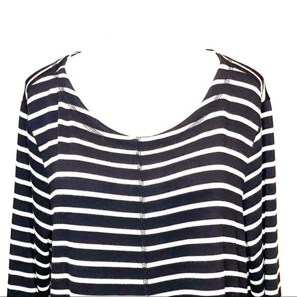 Caslon black and white striped 3/4 sleeve tunic top size L - Picture 5 of 14
